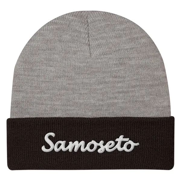 Two-Tone Knit Beanie With Cuff - Two-Tone Knit Beanie With Cuff - Image 1 of 9