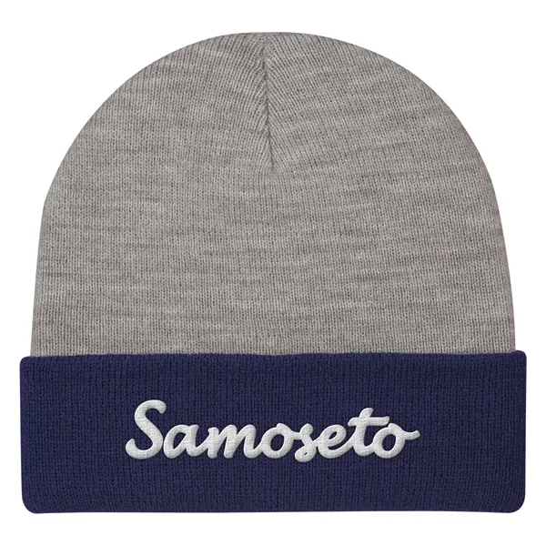 Two-Tone Knit Beanie With Cuff - Two-Tone Knit Beanie With Cuff - Image 3 of 9