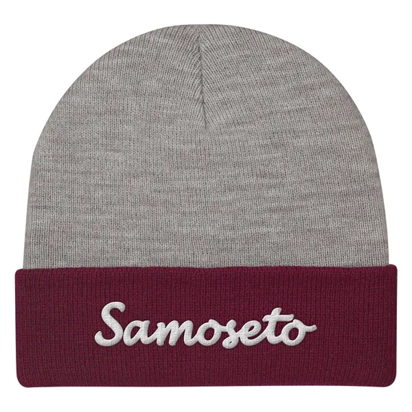 Two-Tone Knit Beanie With Cuff - Two-Tone Knit Beanie With Cuff - Image 4 of 9