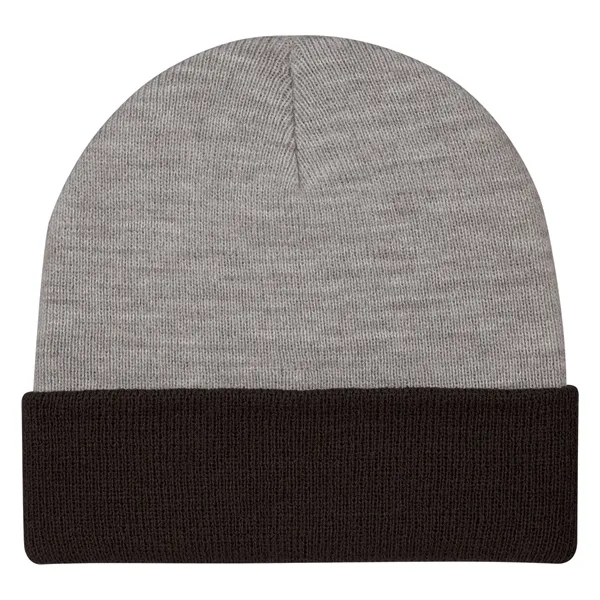 Two-Tone Knit Beanie With Cuff - Two-Tone Knit Beanie With Cuff - Image 5 of 9