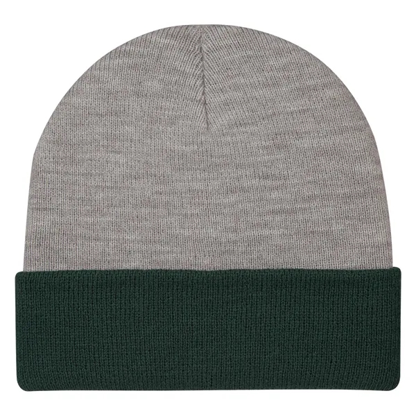 Two-Tone Knit Beanie With Cuff - Two-Tone Knit Beanie With Cuff - Image 6 of 9