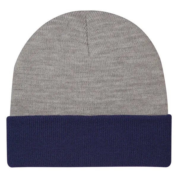 Two-Tone Knit Beanie With Cuff - Two-Tone Knit Beanie With Cuff - Image 7 of 9