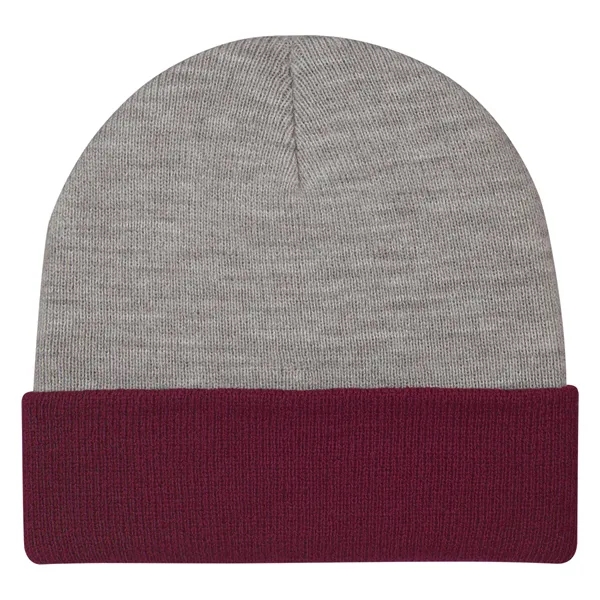 Two-Tone Knit Beanie With Cuff - Two-Tone Knit Beanie With Cuff - Image 8 of 9