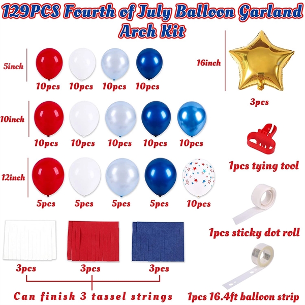 129Pcs 4th of July Balloon Decorations - 129Pcs 4th of July Balloon Decorations - Image 1 of 5