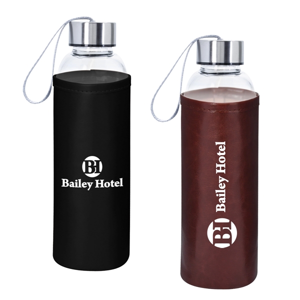 18 OZ. Aqua Pure Glass Bottle With Leatherette Sleeve - 18 OZ. Aqua Pure Glass Bottle With Leatherette Sleeve - Image 0 of 6