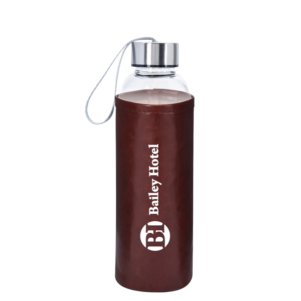 18 OZ. Aqua Pure Glass Bottle With Leatherette Sleeve - 18 OZ. Aqua Pure Glass Bottle With Leatherette Sleeve - Image 1 of 6