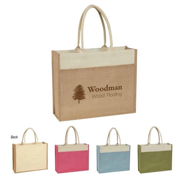 Jute Tote Bag With Front Pocket - Jute Tote Bag With Front Pocket - Image 0 of 13
