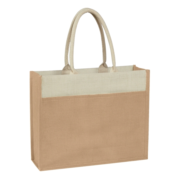 Jute Tote Bag With Front Pocket - Jute Tote Bag With Front Pocket - Image 1 of 13