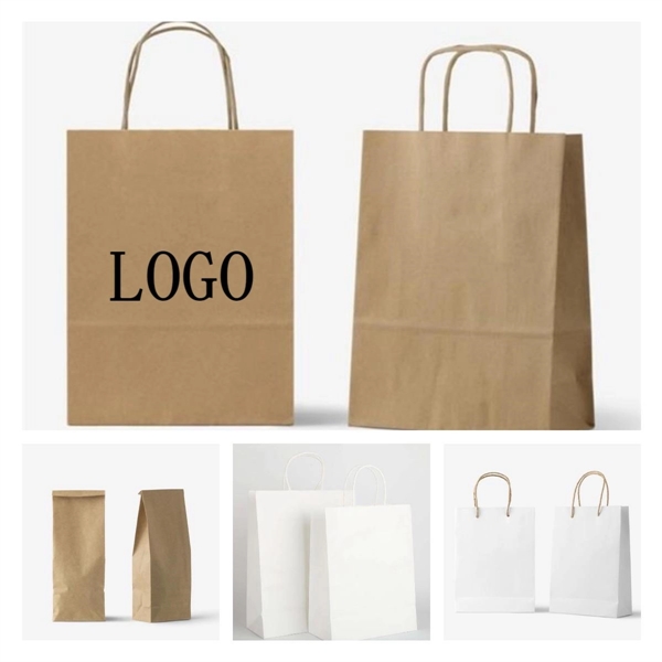 White/Brown Paper Bag With Handle Bulk - White/Brown Paper Bag With Handle Bulk - Image 0 of 5