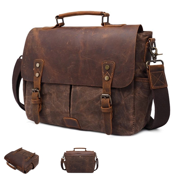 Waterproof Vintage Genuine Leather Waxed Briefcase - Waterproof Vintage Genuine Leather Waxed Briefcase - Image 1 of 2