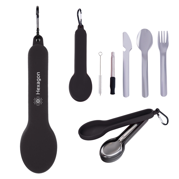 Custom Travel Utensil Set With Silicone Holder