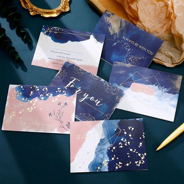Pink and Blue Gold Stamping Thank You Greeting Card Set - Pink and Blue Gold Stamping Thank You Greeting Card Set - Image 1 of 3