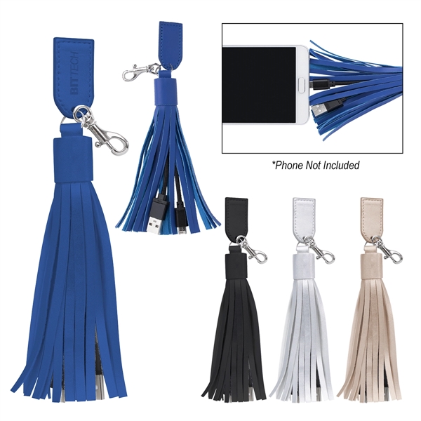 2-In-1 Charging Cables On Tassel Key Ring - 2-In-1 Charging Cables On Tassel Key Ring - Image 0 of 10