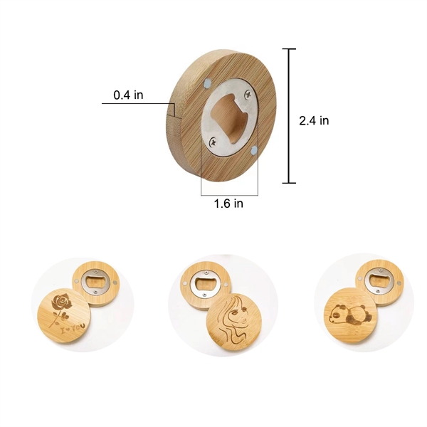 2 in 1 Bamboo Round Fridge Magnet w/ Bottle Opener