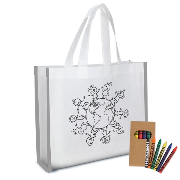Reflective Non-Woven Coloring Tote Bag With Crayons - Reflective Non-Woven Coloring Tote Bag With Crayons - Image 3 of 8