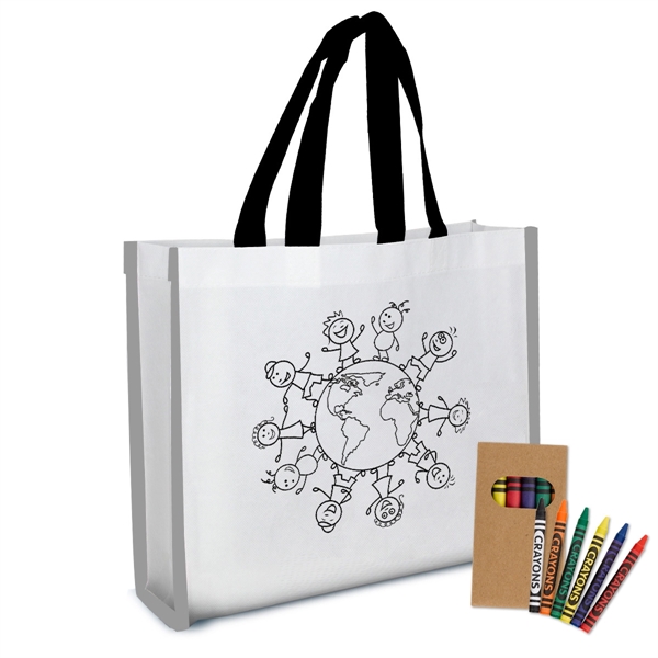 Reflective Non-Woven Coloring Tote Bag With Crayons - Reflective Non-Woven Coloring Tote Bag With Crayons - Image 1 of 8