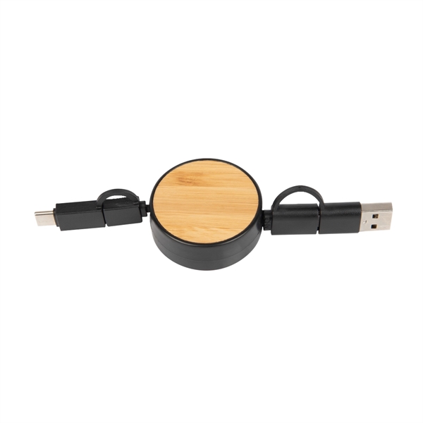 Bamboo Retractable 3-in-1 Charging Cable - Bamboo Retractable 3-in-1 Charging Cable - Image 2 of 4