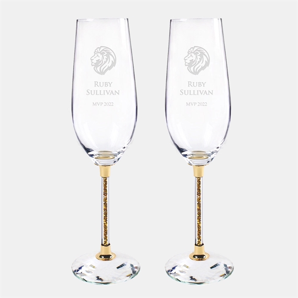 Custom Gold Wedding Champagne Flute Pair