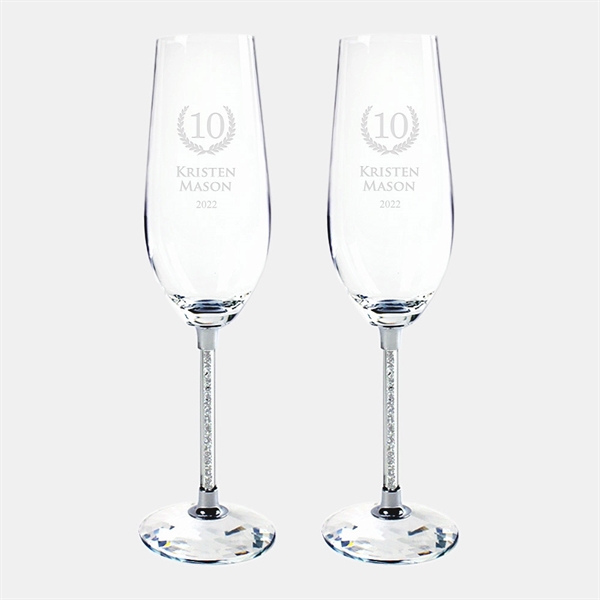 Custom Silver Wedding Champagne Flute Pair
