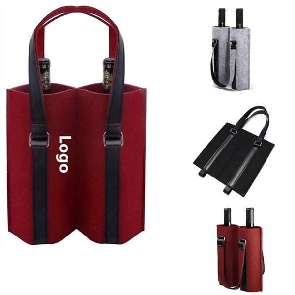 Felt 2 Bottle Wine Carrier Tote Gift Bags - Felt 2 Bottle Wine Carrier Tote Gift Bags - Image 0 of 5