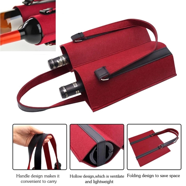 Felt 2 Bottle Wine Carrier Tote Gift Bags - Felt 2 Bottle Wine Carrier Tote Gift Bags - Image 2 of 5