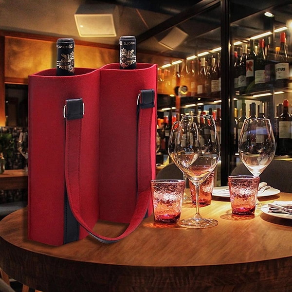 Felt 2 Bottle Wine Carrier Tote Gift Bags - Felt 2 Bottle Wine Carrier Tote Gift Bags - Image 4 of 5