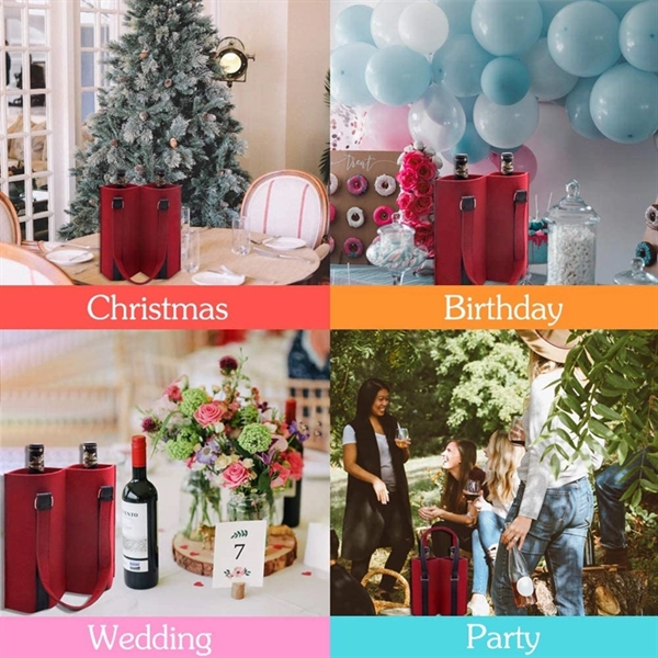 Felt 2 Bottle Wine Carrier Tote Gift Bags - Felt 2 Bottle Wine Carrier Tote Gift Bags - Image 5 of 5