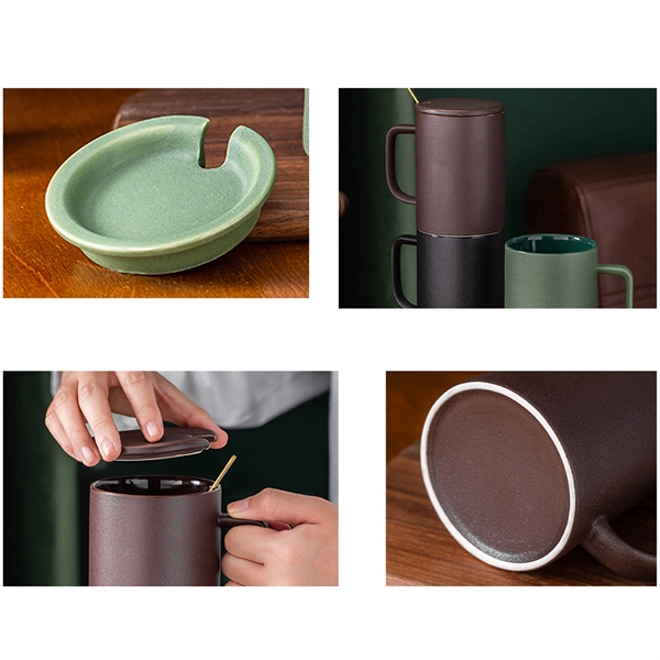 14 Oz Ceramic C-Handle Mug With Lid - 14 Oz Ceramic C-Handle Mug With Lid - Image 2 of 4