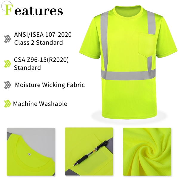 4 Oz. Class 2 Short Sleeve Hi Vis Reflective Safety T-Shirt - 4 Oz. Class 2 Short Sleeve Hi Vis Reflective Safety T-Shirt - Image 2 of 5