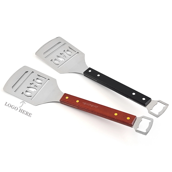 Stainless Steel Spatula with Bottle Opener and Wood Handle - Stainless Steel Spatula with Bottle Opener and Wood Handle - Image 0 of 2