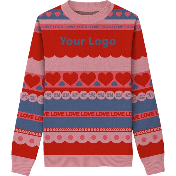 Custom Cotton Blend Jacquard Valentine's Day Sweater - Custom Cotton Blend Jacquard Valentine's Day Sweater - Image 3 of 10