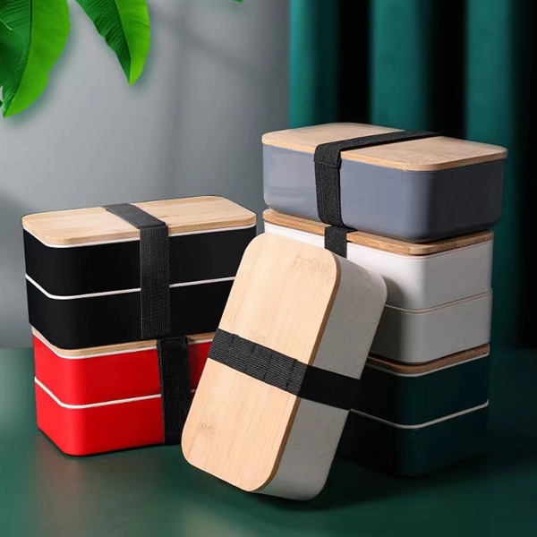 Bamboo Lid Double Bento Box Set - Bamboo Lid Double Bento Box Set - Image 2 of 8