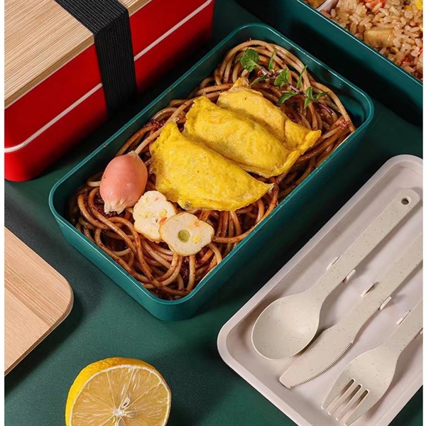 Bamboo Lid Double Bento Box Set - Bamboo Lid Double Bento Box Set - Image 4 of 8