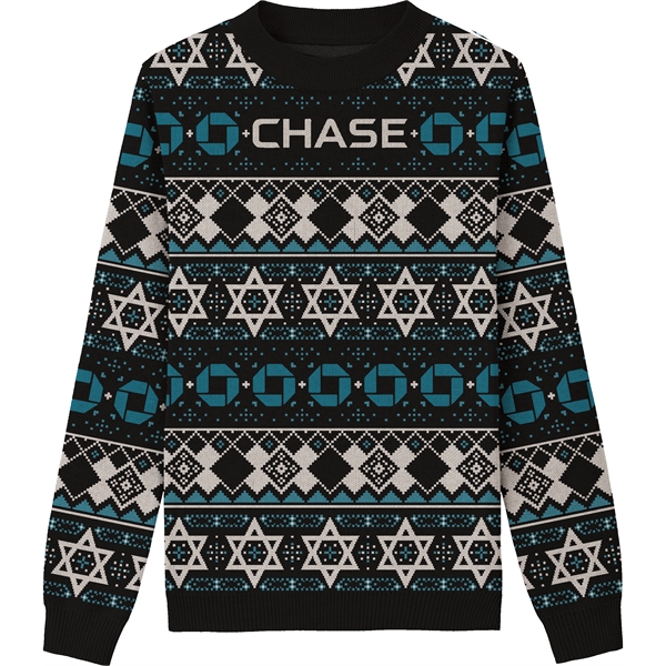 Custom Cotton Blend Jacquard Hanukkah Sweater - Custom Cotton Blend Jacquard Hanukkah Sweater - Image 4 of 7