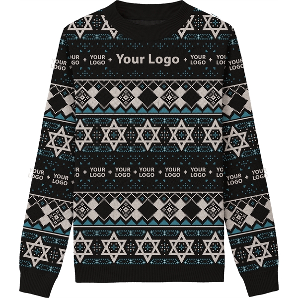 Custom Cotton Blend Jacquard Hanukkah Sweater - Custom Cotton Blend Jacquard Hanukkah Sweater - Image 5 of 7