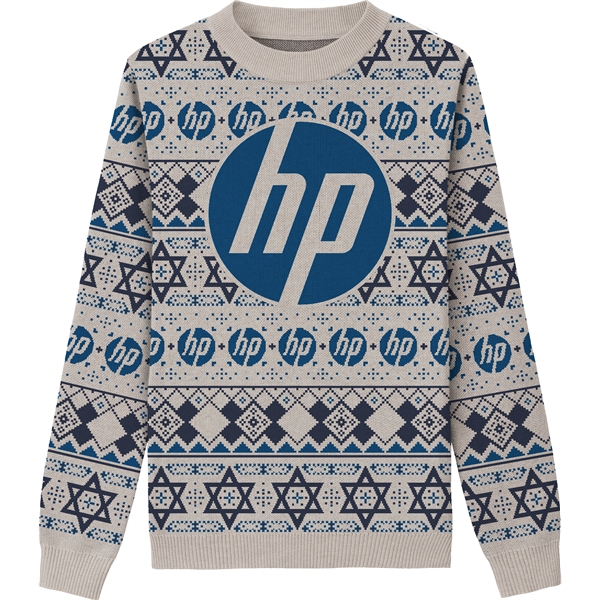 Custom Cotton Blend Jacquard Hanukkah Sweater - Custom Cotton Blend Jacquard Hanukkah Sweater - Image 6 of 7