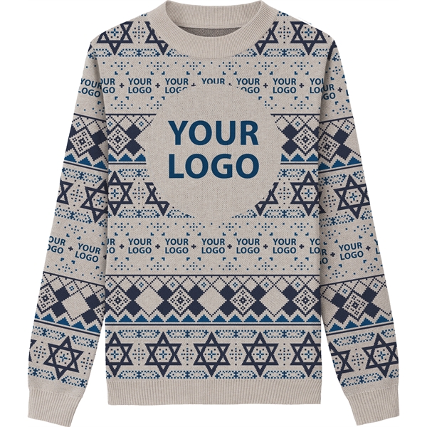 Custom Cotton Blend Jacquard Hanukkah Sweater - Custom Cotton Blend Jacquard Hanukkah Sweater - Image 7 of 7