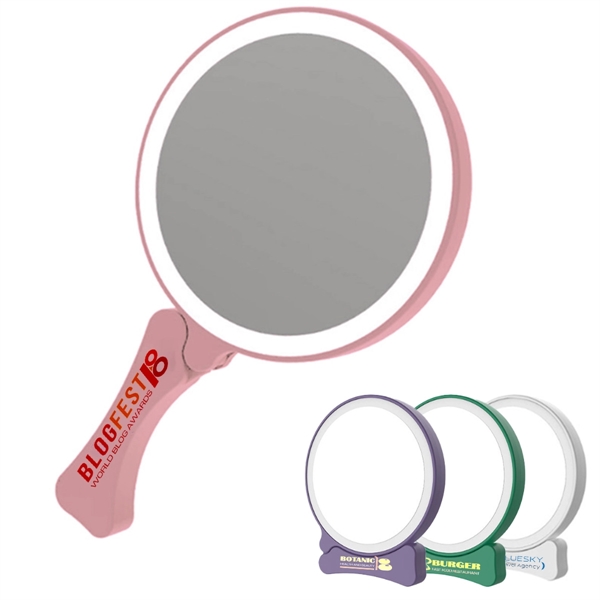 Luxury Round Lighted Travel Folding Handle Makeup Mirror - Luxury Round Lighted Travel Folding Handle Makeup Mirror - Image 0 of 2