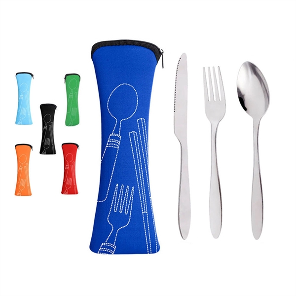 3-Piece Stainless Steel Traveling Cutlery W/ Carrying Bag - 3-Piece Stainless Steel Traveling Cutlery W/ Carrying Bag - Image 0 of 4