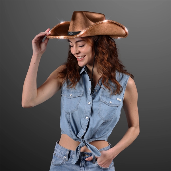Deluxe Shiny Light Up Cowboy Hat with Black Band - Deluxe Shiny Light Up Cowboy Hat with Black Band - Image 7 of 12