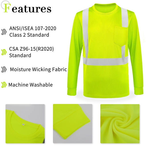4 Oz. Class 2 Long Sleeve Hi Vis Reflective Safety T-Shirt - 4 Oz. Class 2 Long Sleeve Hi Vis Reflective Safety T-Shirt - Image 2 of 4