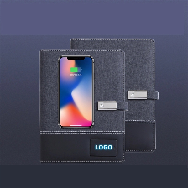 6000 mAh Wireless Charging Power Bank Notebook with LED Logo - 6000 mAh Wireless Charging Power Bank Notebook with LED Logo - Image 0 of 4