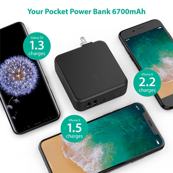 RAVPower 6700mAh Power Bank with Dual USB Wall Charger - RAVPower 6700mAh Power Bank with Dual USB Wall Charger - Image 6 of 14