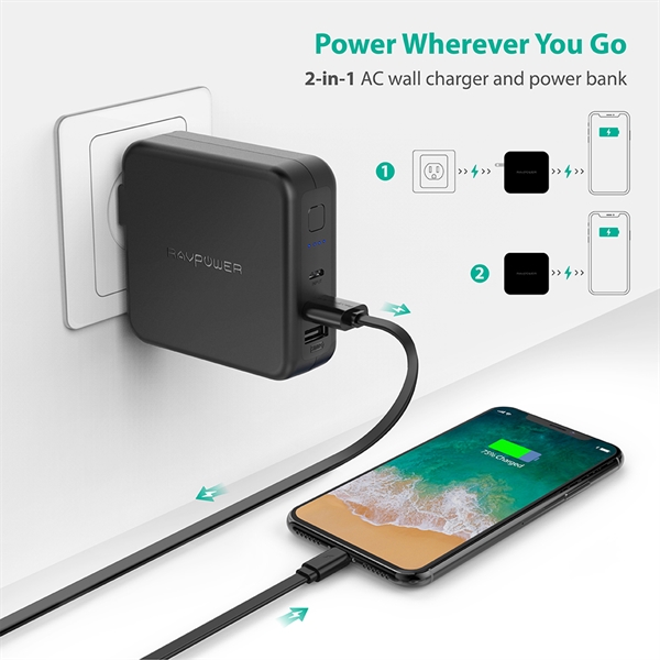 RAVPower 6700mAh Power Bank with Dual USB Wall Charger - RAVPower 6700mAh Power Bank with Dual USB Wall Charger - Image 7 of 14