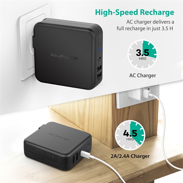 RAVPower 6700mAh Power Bank with Dual USB Wall Charger - RAVPower 6700mAh Power Bank with Dual USB Wall Charger - Image 8 of 14
