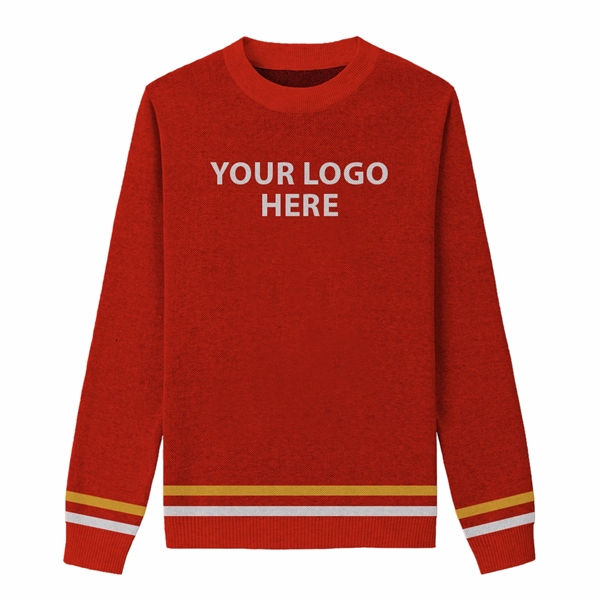 Custom Cotton Blend Jacquard Logo Sweater with Double Stripe - Custom Cotton Blend Jacquard Logo Sweater with Double Stripe - Image 1 of 3