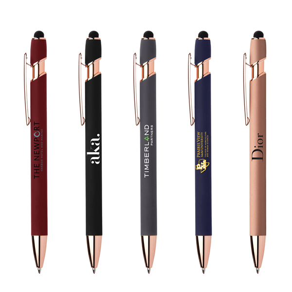 Stylus-4562 Soft Touch Ballpoint Pen with Rose Gold Accents - Stylus-4562 Soft Touch Ballpoint Pen with Rose Gold Accents - Image 0 of 6