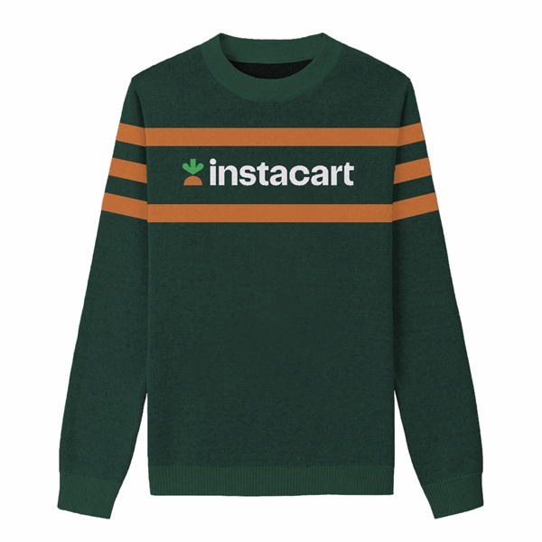 Custom Cotton Blend Jacquard Logo Sweater w/ Banner Stripes - Custom Cotton Blend Jacquard Logo Sweater w/ Banner Stripes - Image 4 of 7