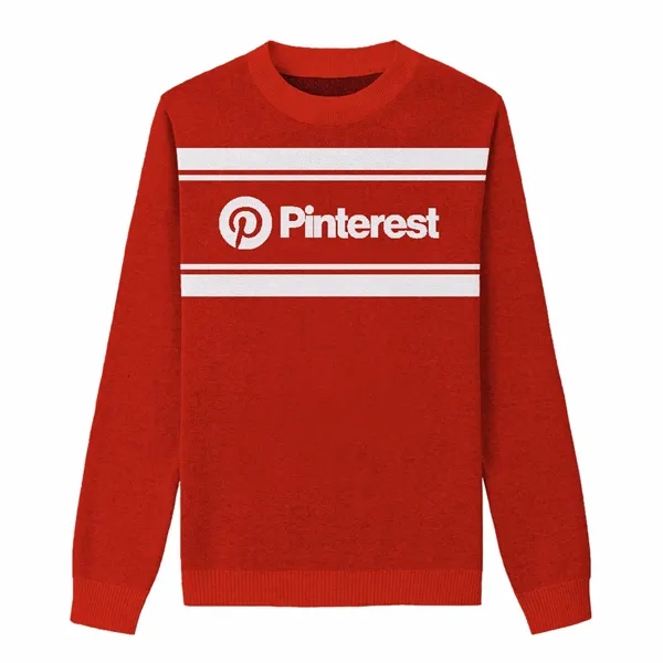 Custom Cotton Blend Jacquard Logo Sweater w/ Banner Stripes - Custom Cotton Blend Jacquard Logo Sweater w/ Banner Stripes - Image 0 of 7