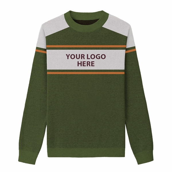 Custom Cotton Blend Jacquard Logo Sweater w/ Banner Stripes - Custom Cotton Blend Jacquard Logo Sweater w/ Banner Stripes - Image 7 of 7